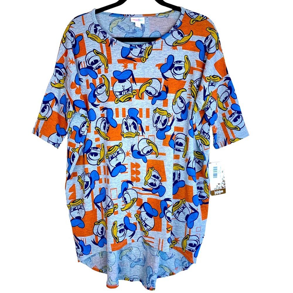 LuLaRoe Disney Collaboration Irma Tunic Top High Low Dolman Donald Duck Faces